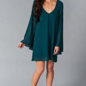 Show Me Your MuMu Gabby Low Back Dress in Emerald chiffon SZ XS